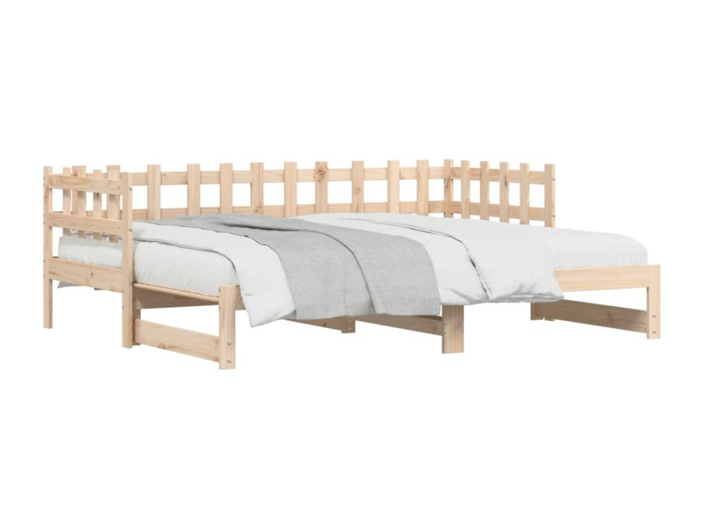 Brown Pine Wood Bed, 2 x 80 x 200 cm