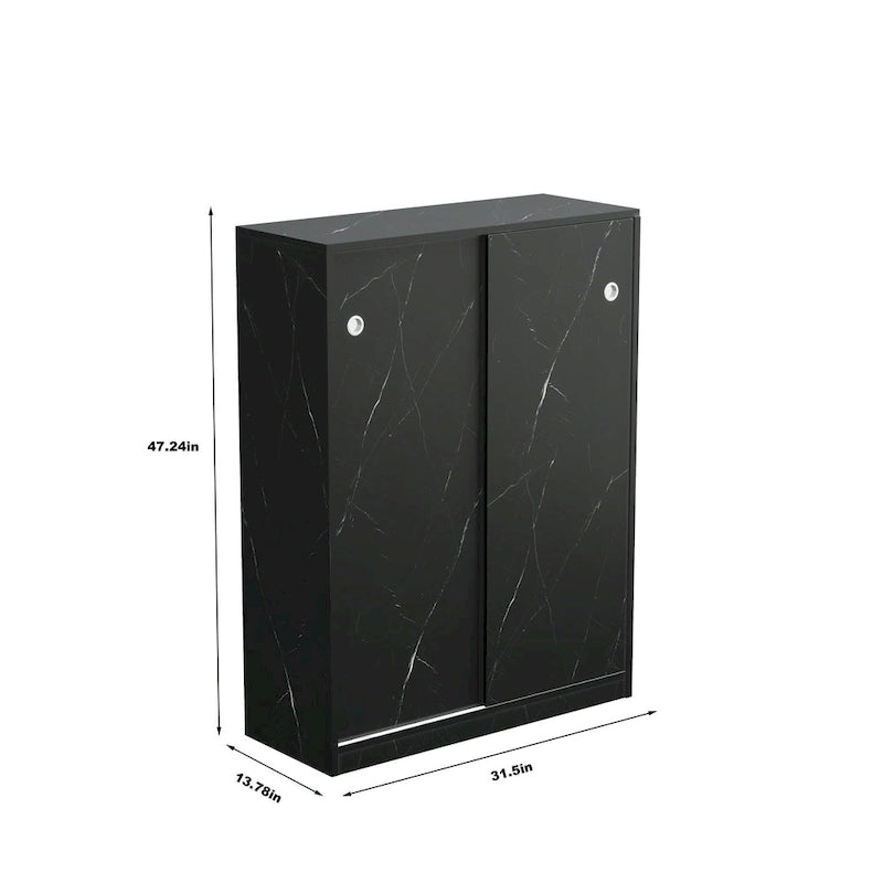 Marble black shoe cabient with sliding door have 6 layers can storage at least30 pairs shoes
