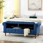 62 Bedroom Tufted Button Storage Bench, Modern Fabric Upholstered Ottoman, Window Bench, Rolled Arm Design