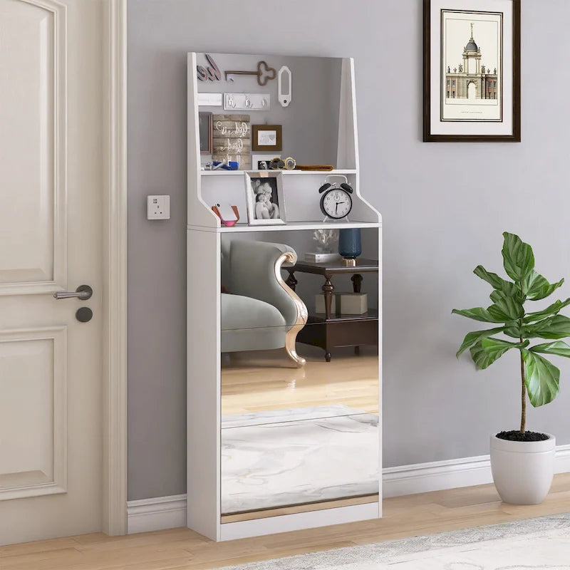 Shoe Cabinet with 3 mirrors,Shoe Storage Cabinet for Entryway,Vertical Shoe Cabinet for Front Door Entrance,Outdoor,Bedroom