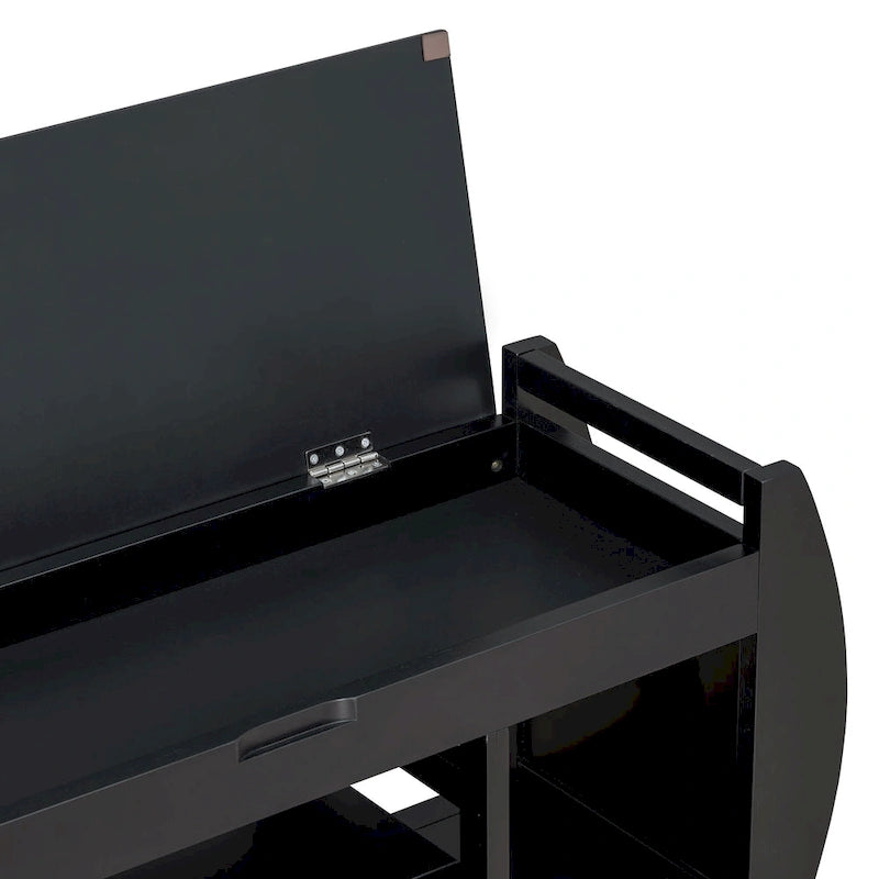 Retro Multifunctional Storage Bench with Cushion and Curved Side Panel for Entrance and Living room