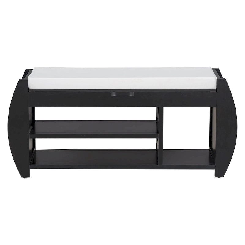 Retro Multifunctional Storage Bench with Cushion and Curved Side Panel for Entrance and Living room