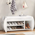Retro Multifunctional Storage Bench with Cushion and Curved Side Panel for Entrance and Living room