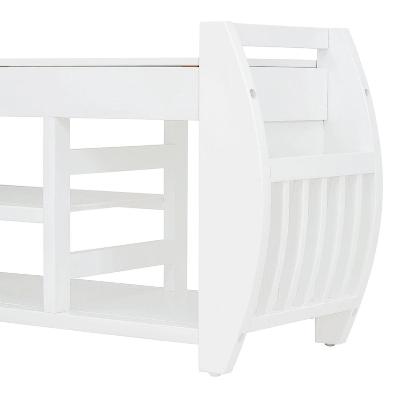 Retro Multifunctional Storage Bench with Cushion and Curved Side Panel for Entrance and Living room