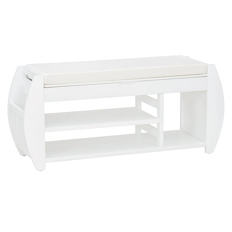 Retro Multifunctional Storage Bench with Cushion and Curved Side Panel for Entrance and Living room
