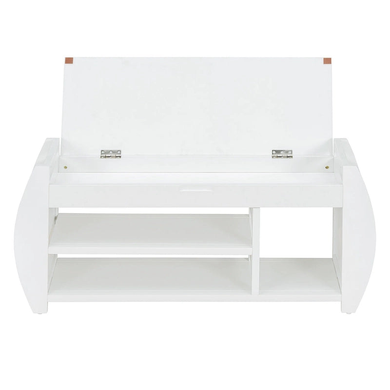 Retro Multifunctional Storage Bench with Cushion and Curved Side Panel for Entrance and Living room