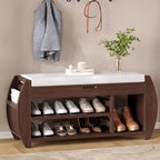 Retro Multifunctional Storage Bench with Cushion and Curved Side Panel for Entrance and Living room
