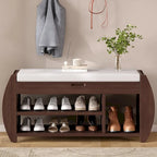 Retro Multifunctional Storage Bench with Cushion and Curved Side Panel for Entrance and Living room