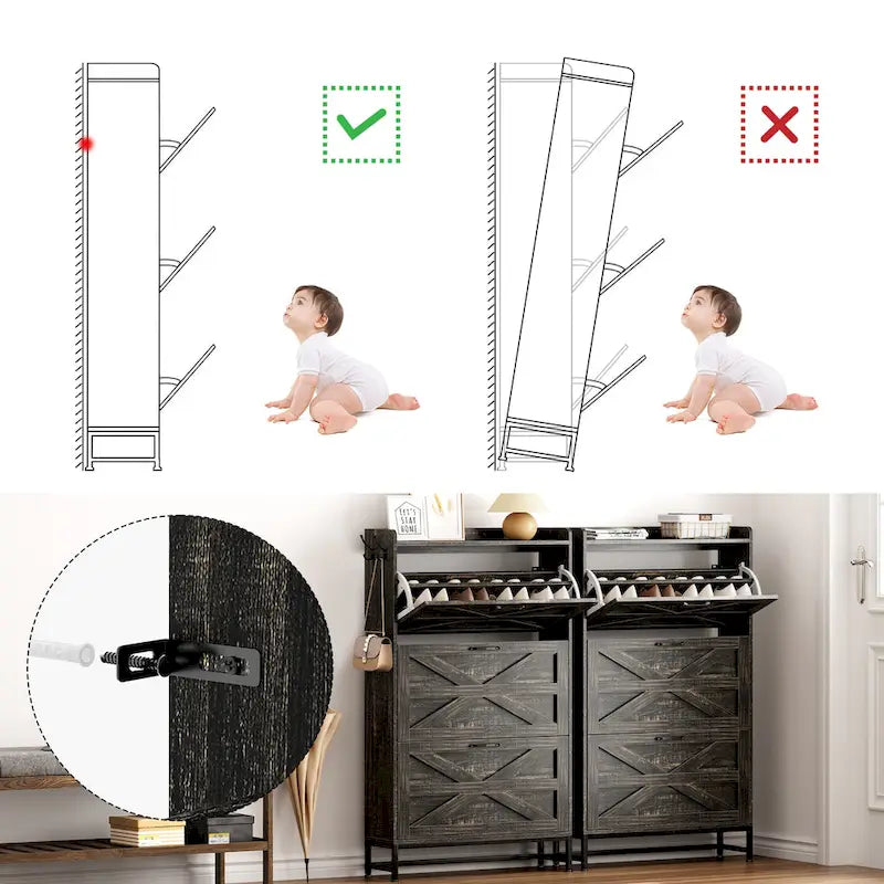 Shoe Cabinet, Entry Home Shoe Cabinet, Entrance Balcony Storage Cabinet, Large Capacity Shoe Rack, Grey