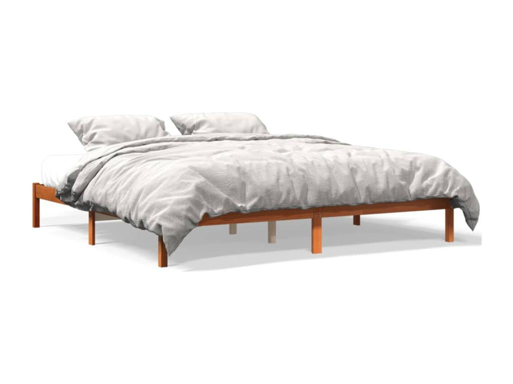Brown Pine Wood Bed Frame, 200 x 200 cm