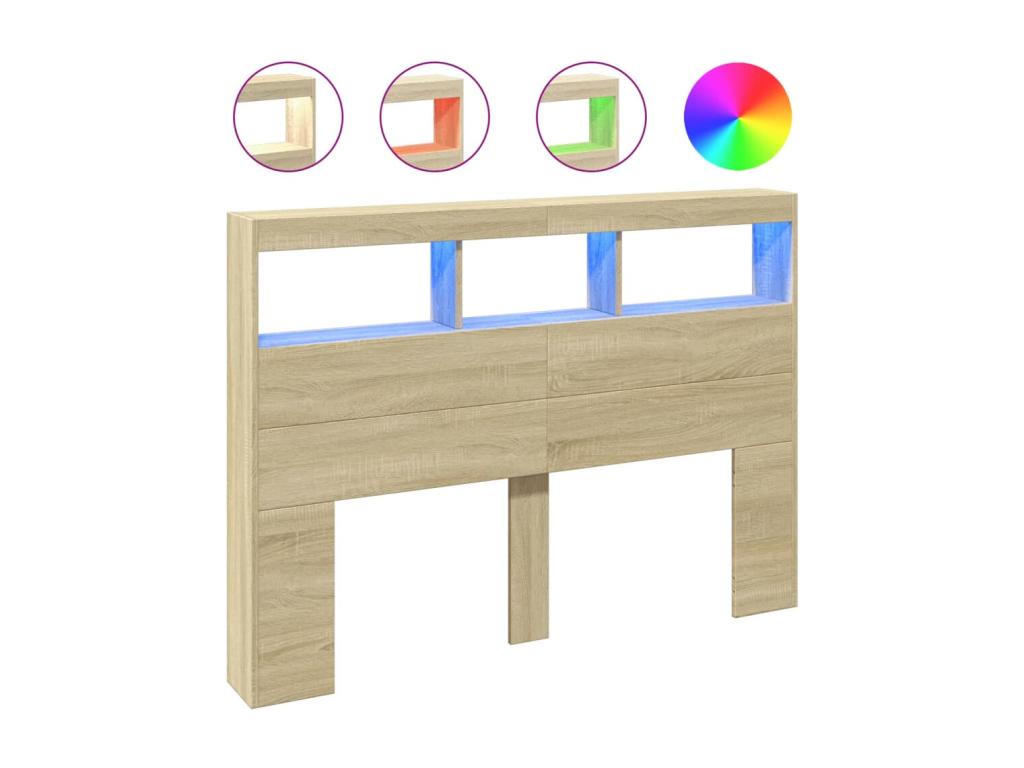 Brown Oak Wood Bed, 140 x 17 x 102 cm