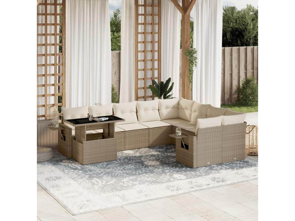 Beige Woven Resin Wicker Outdoor Furniture Set