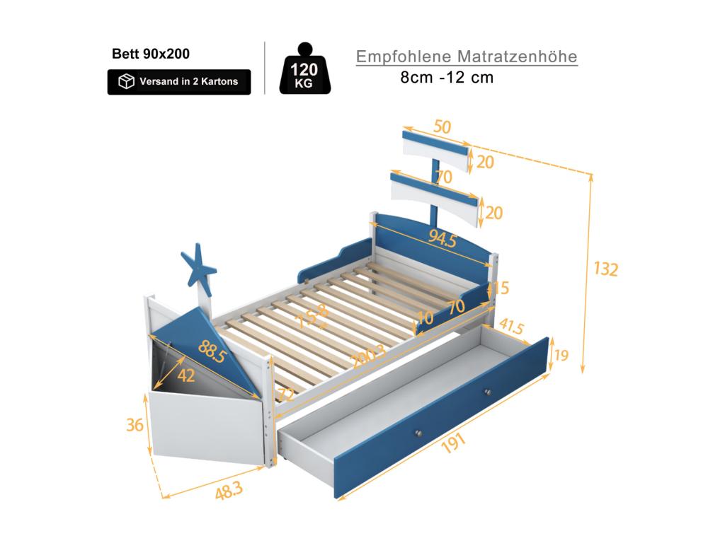 Blue Bed Frame, 90 x 200 cm