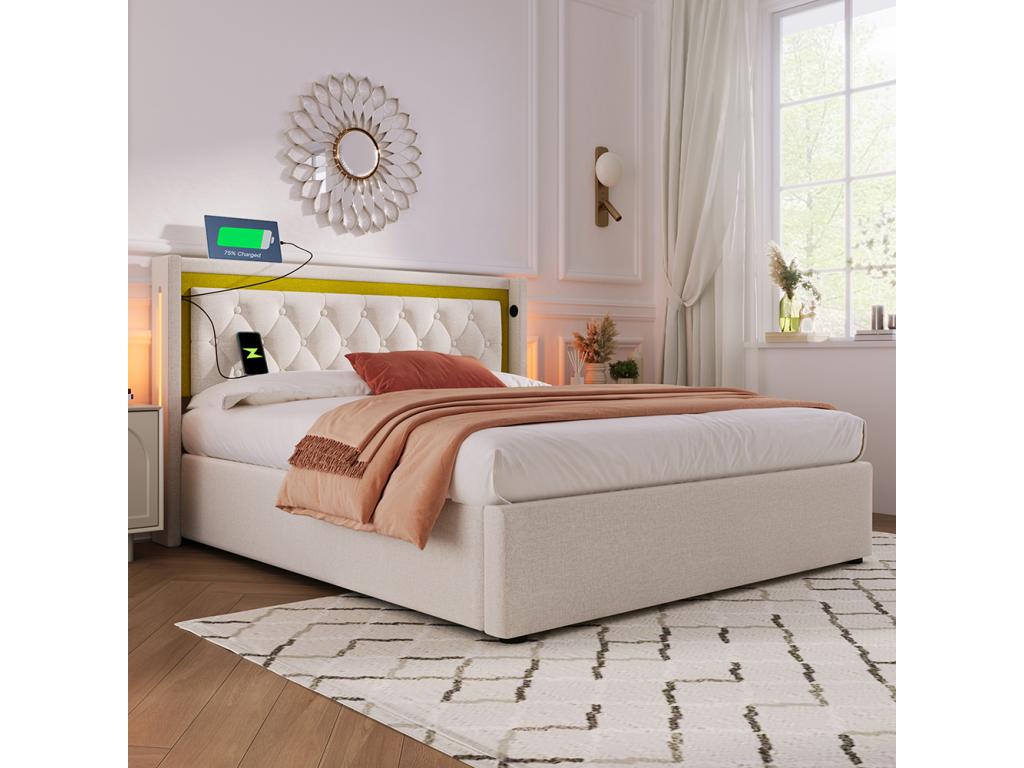 Beige Bed, 140 x 200 cm