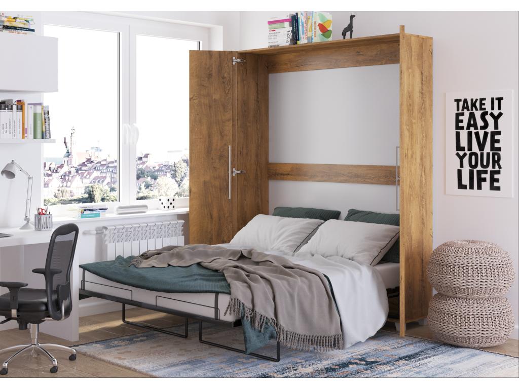 Brown Oak Wood Bed, 160 x 200 cm