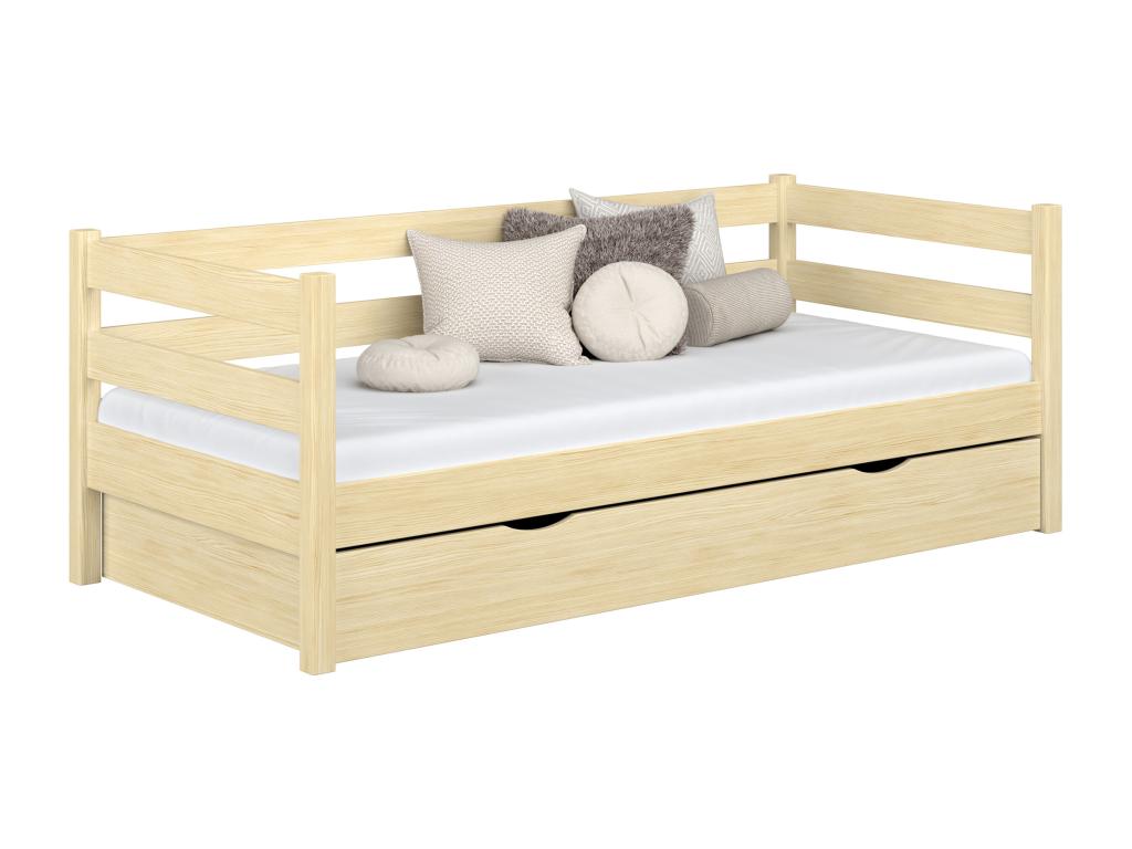 Beige Pine Wood Bed, 100 x 180 cm