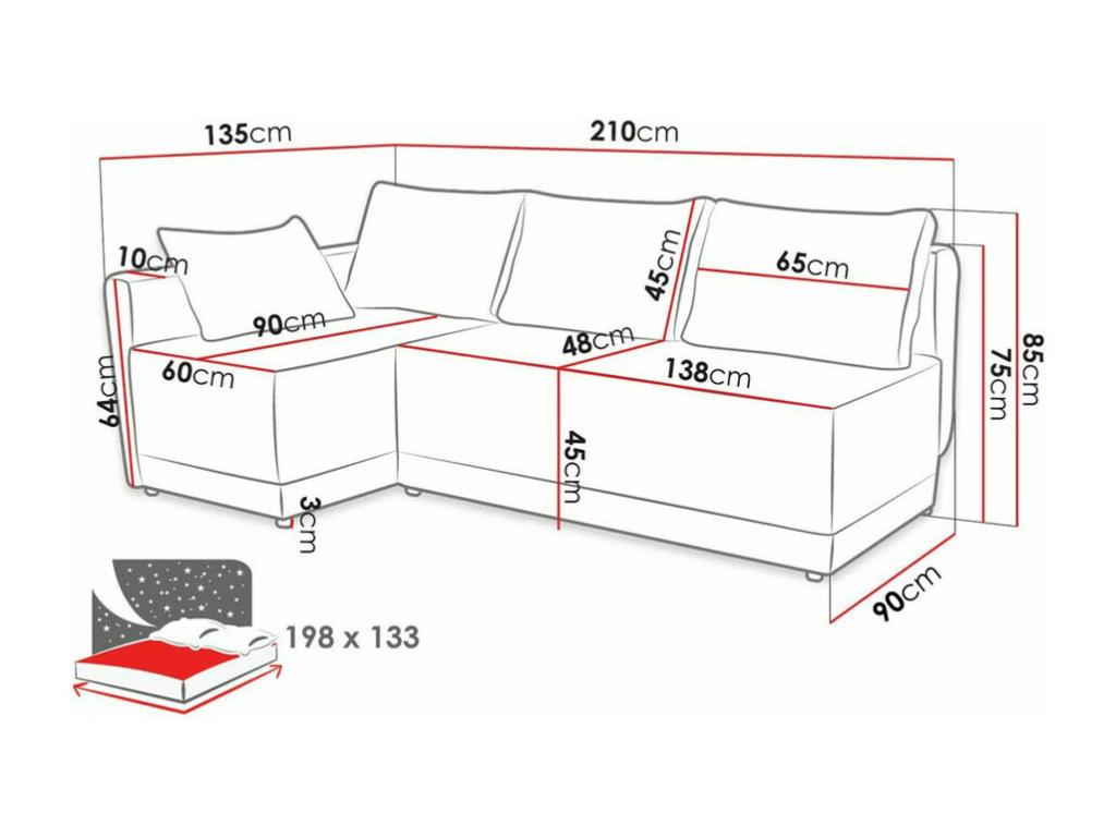 Sofa, 210 x 135 x 85 cm