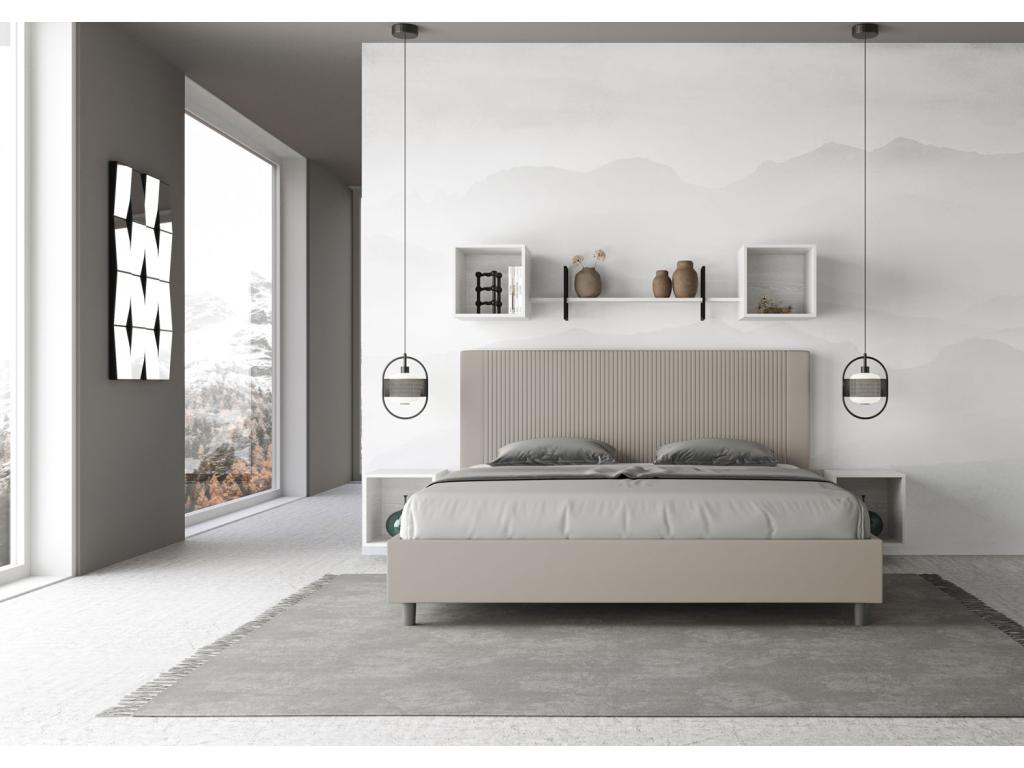 Beige Faux Leather Bed, 200 x 200 cm