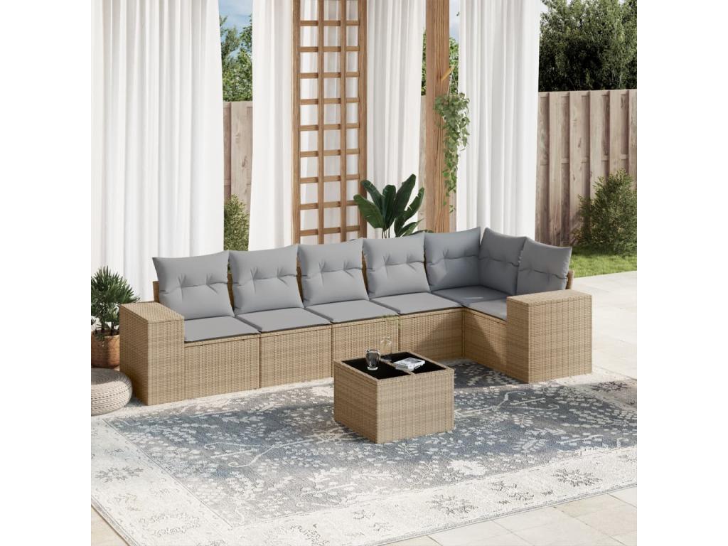 Beige Woven Resin Wicker Outdoor Furniture Set - dlz1766581956002
