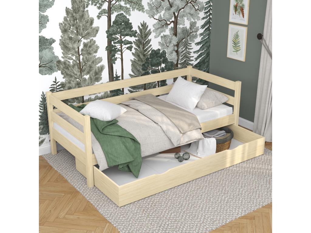 Beige Pine Wood Bed, 100 x 180 cm