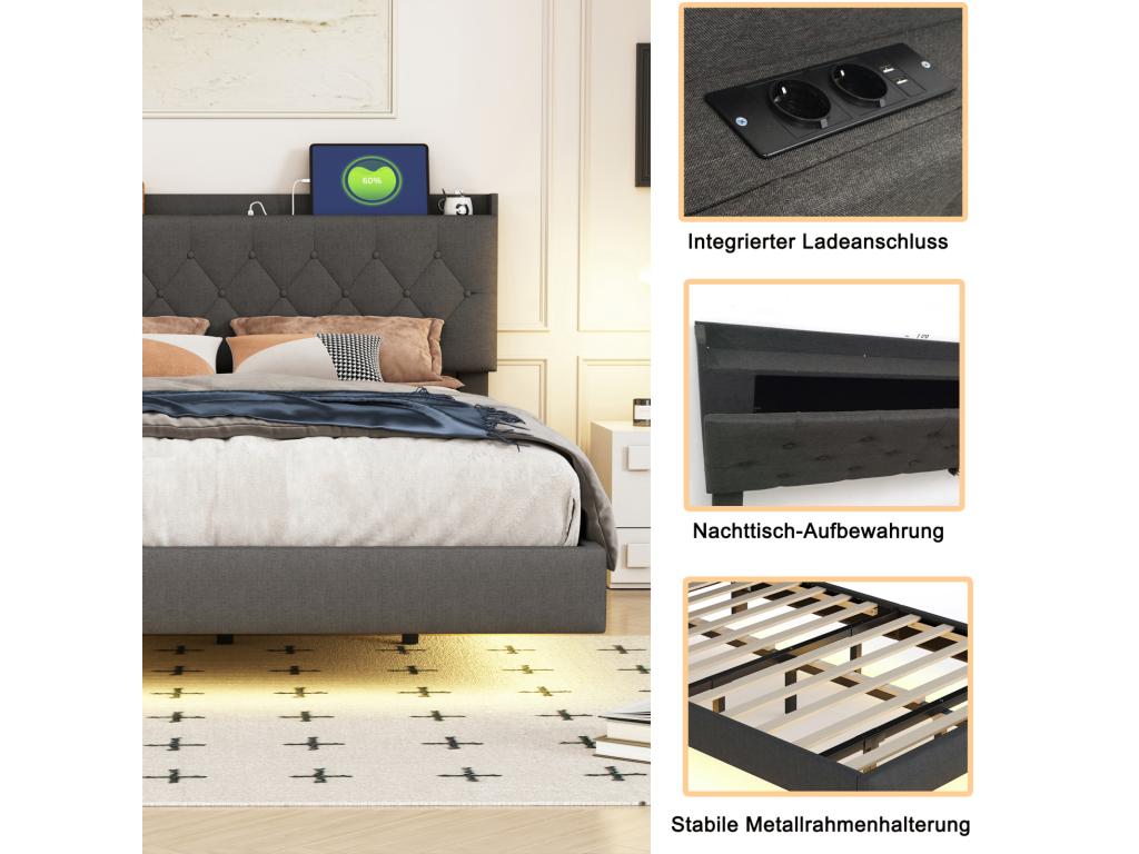 White Fabric Bed, 160 x 200 cm