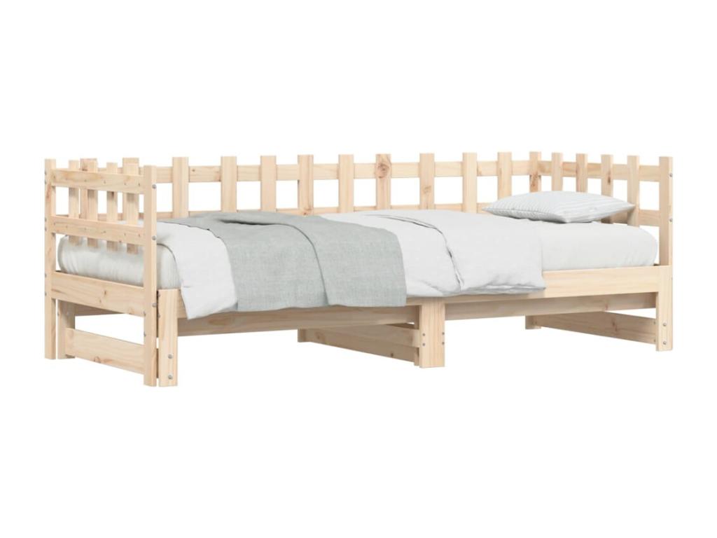 Brown Pine Wood Bed, 2 x 80 x 200 cm