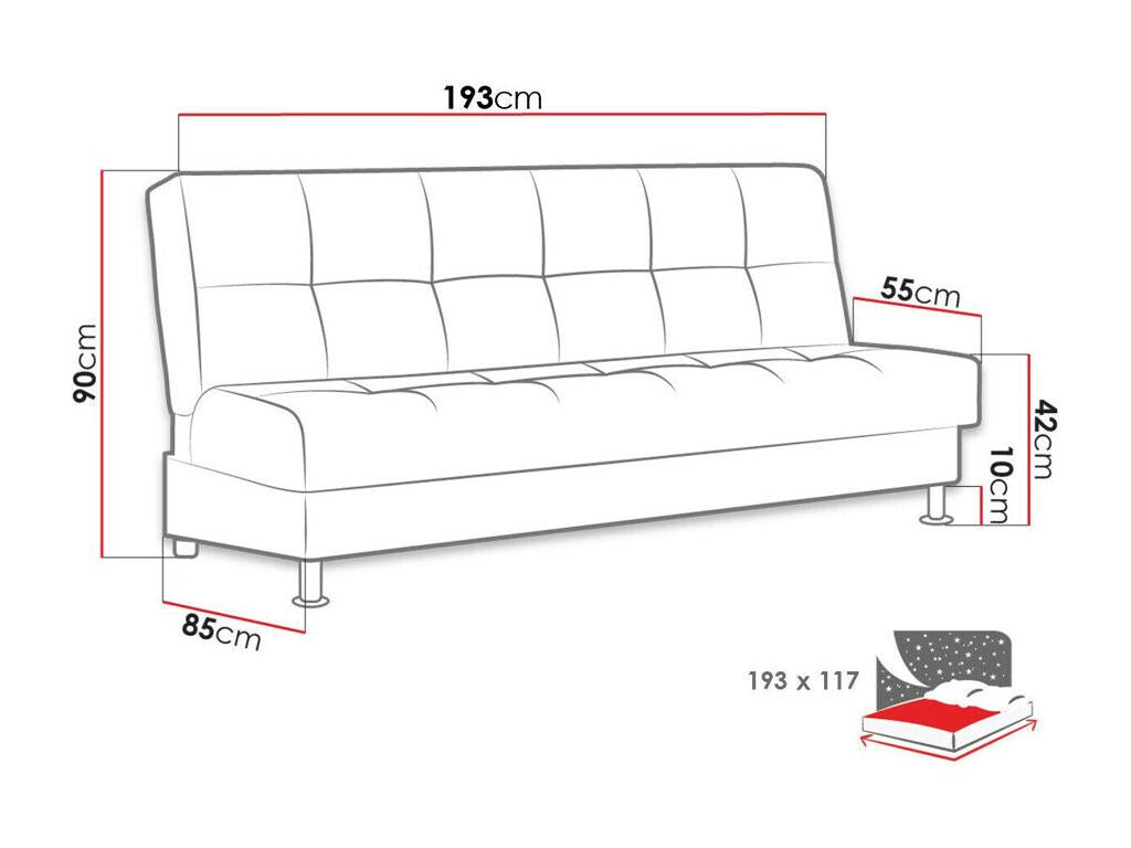 Gray Sofa Bed, 90 x 193 x 85 cm