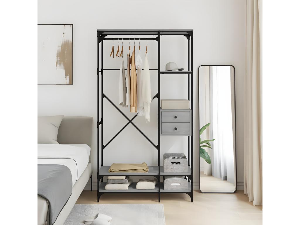 Gray Engineered Wood Wardrobe, 100 x 40 x 180 cm