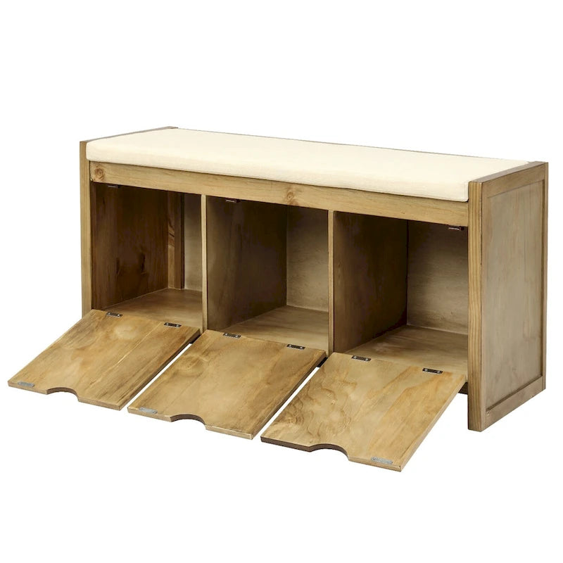 Storage Bench with Removale Cushion and 3 Flip Lock Storage