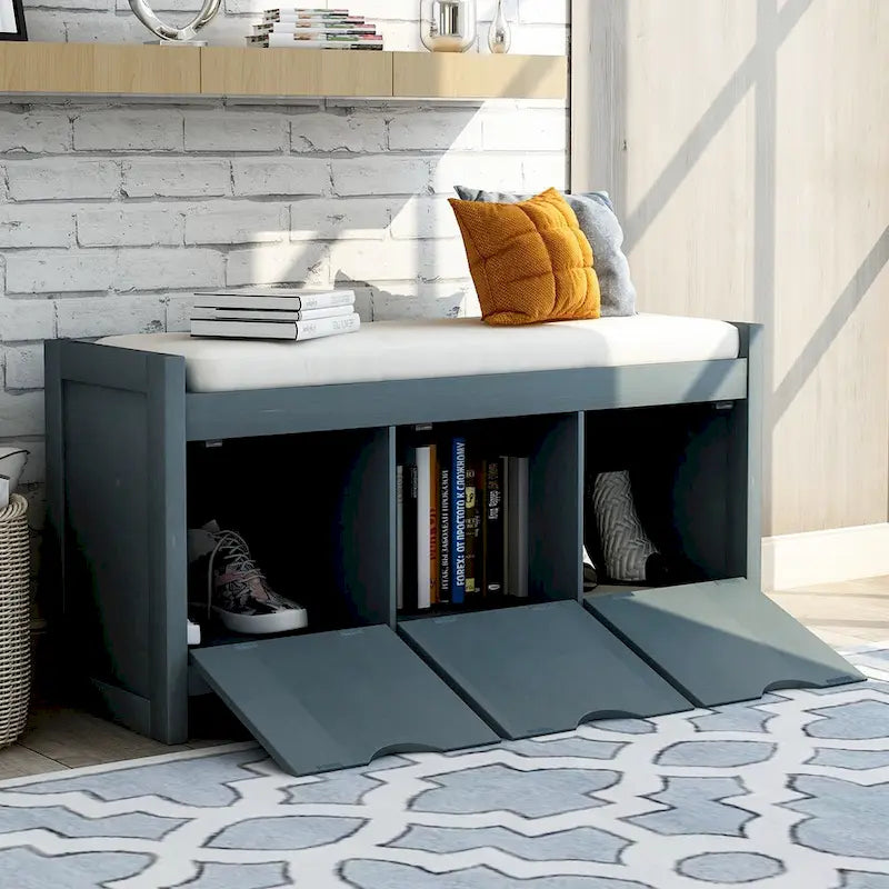 Storage Bench with Removale Cushion and 3 Flip Lock Storage