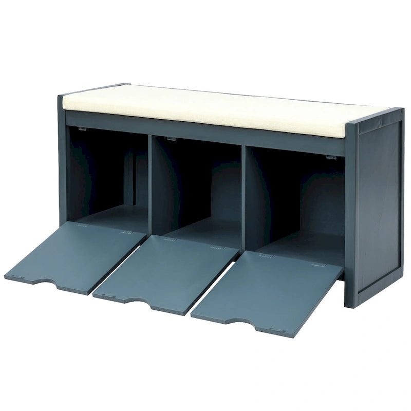 Storage Bench with Removale Cushion and 3 Flip Lock Storage