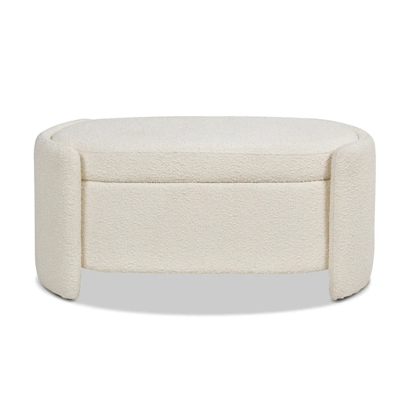 Fuji 43 Ivory White Boucle Sherpa Upholstered Oval Storage Bench - 43W X 21D X 18.5H