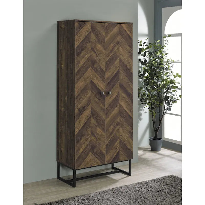 Gunderson Rustic Oak and Gunmetal 8-Shelf Accent Cabinet
