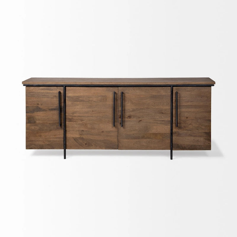 Maddox IV Brown Solid Wood w/ Black Metal Accent 4 Door Cabinet Sideboard - 80.0L x 19.0W x 33.0H