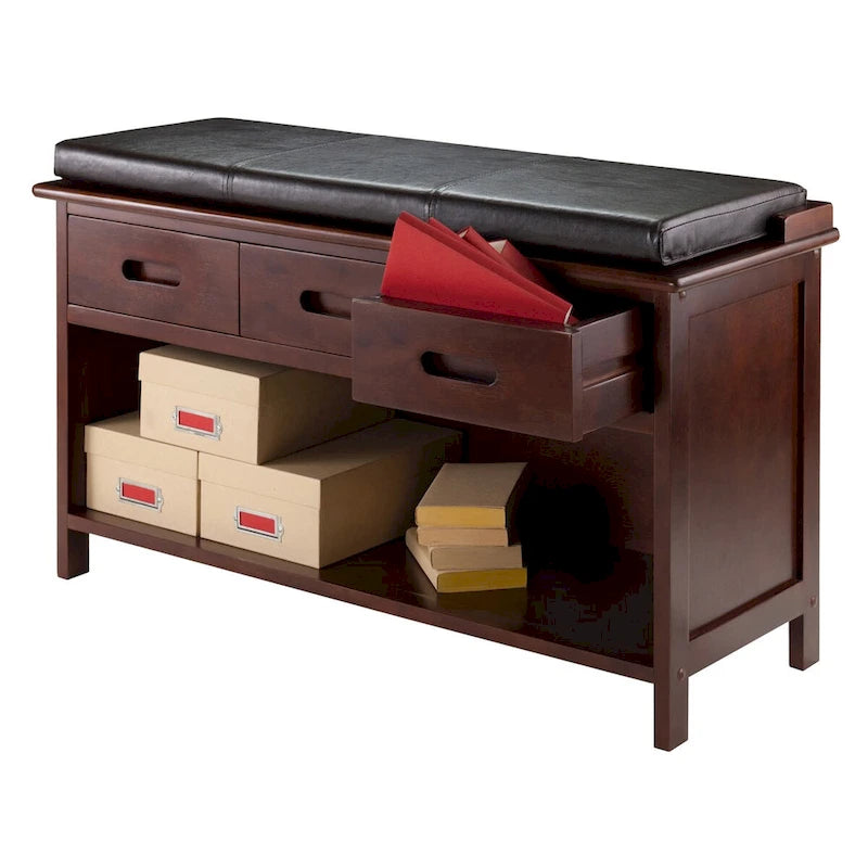 Adriana 2-Pc Storage Bench with Seat Cushion, Walnut and Espresso - 35.83 x 12.99 x 2.17 inches