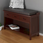 Adriana 2-Pc Storage Bench with Seat Cushion, Walnut and Espresso - 35.83 x 12.99 x 2.17 inches