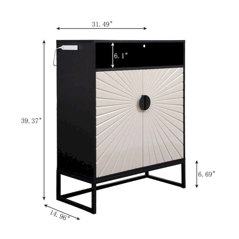 5-Tier Wooden Shoe Cabinet with Doors and Open Shelves