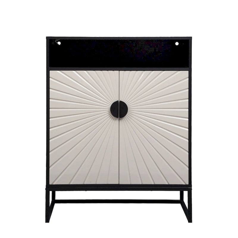 5-Tier Wooden Shoe Cabinet with Doors and Open Shelves