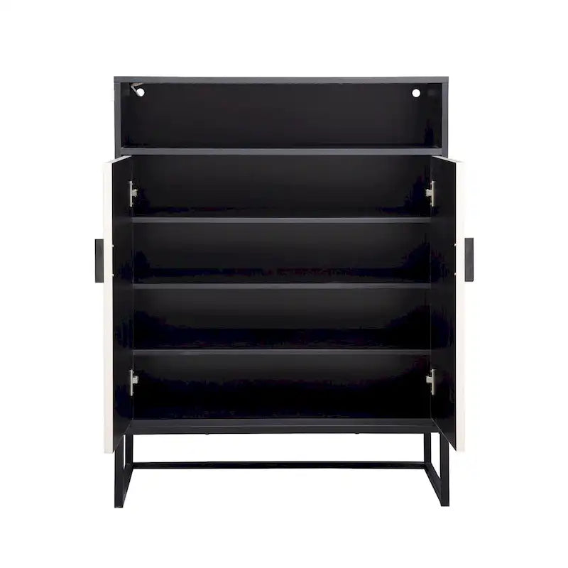 5-Tier Wooden Shoe Cabinet with Doors and Open Shelves