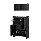 Multi-Functional Shoe Cabinet with Wall Cabinet, Space-saving Design Side Cabinet with 2 Flip Drawers and Hanging Hooks
