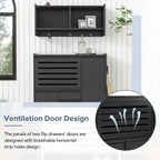 Multi-Functional Shoe Cabinet with Wall Cabinet, Space-saving Design Side Cabinet with 2 Flip Drawers and Hanging Hooks