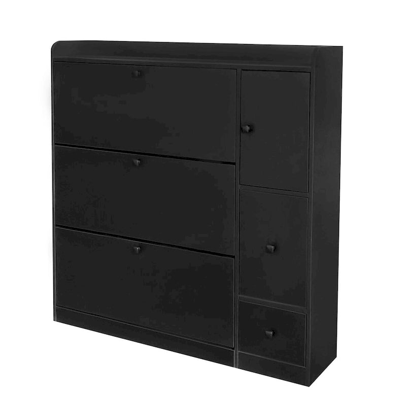 Versatile Shoe Cabinet with 3 Flip Drawers and Pull-down Seat