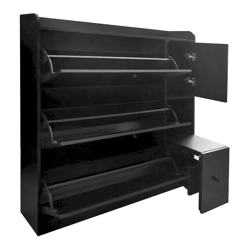 Versatile Shoe Cabinet with 3 Flip Drawers and Pull-down Seat