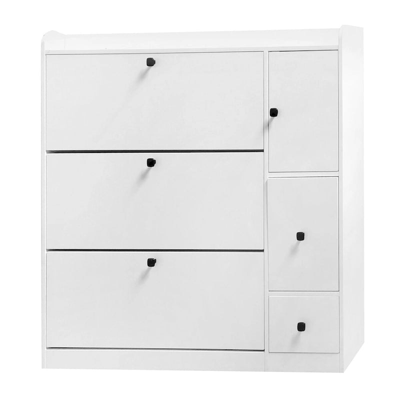 Versatile Shoe Cabinet with 3 Flip Drawers and Pull-down Seat