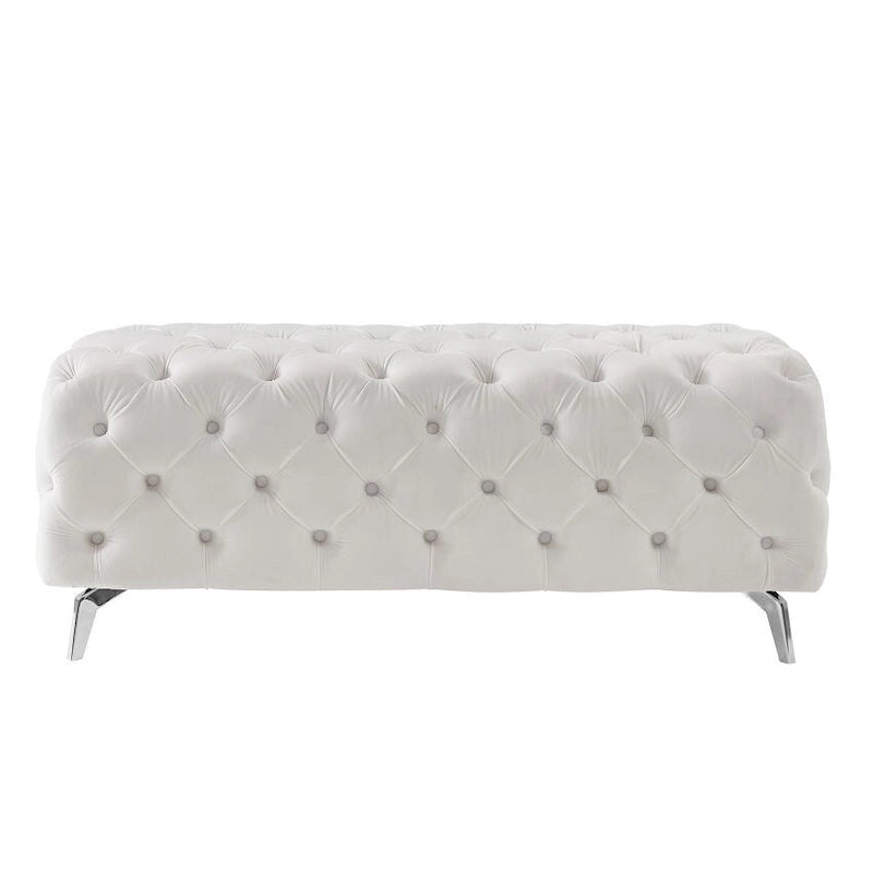 Button-Tufted Ottoman Bench, Upholstered Velvet Footrest Stool Accent Bench for Living Room.