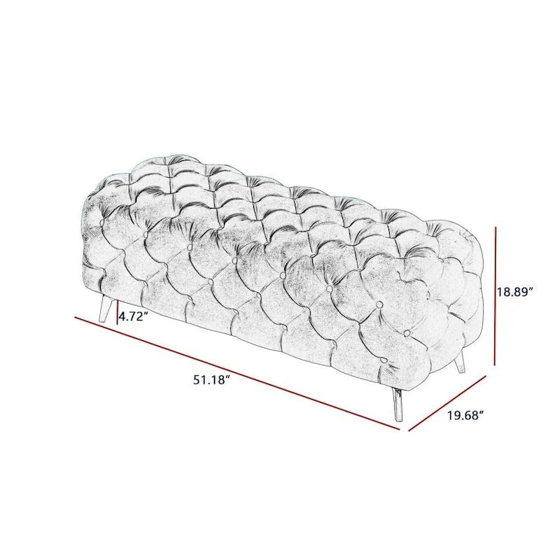 Button-Tufted Ottoman Bench, Upholstered Velvet Footrest Stool Accent Bench for Living Room.