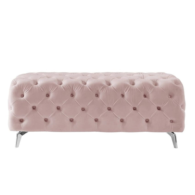 Button-Tufted Ottoman Bench, Upholstered Velvet Footrest Stool Accent Bench for Living Room.