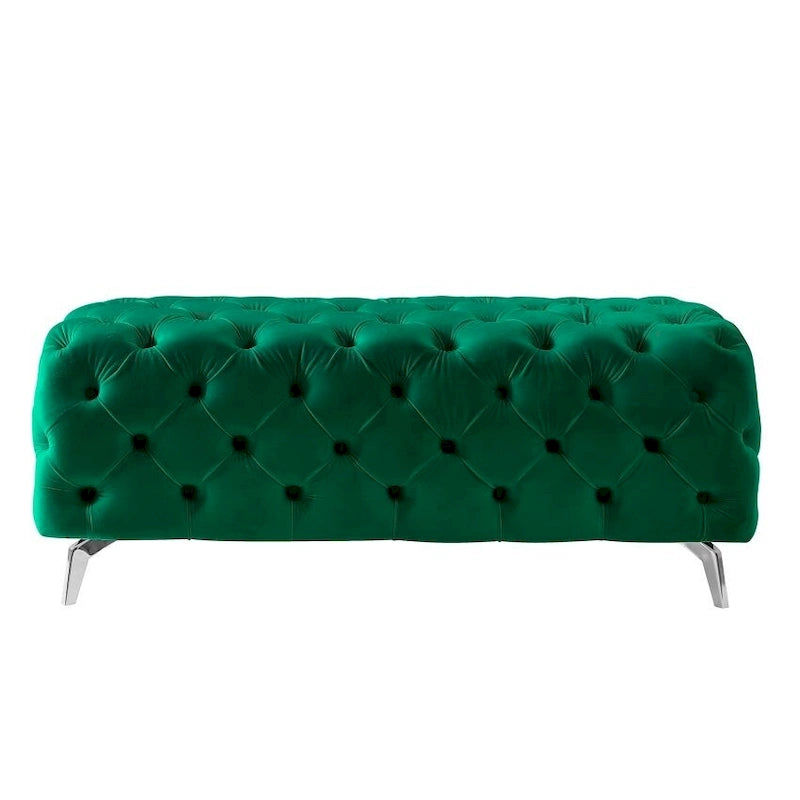 Button-Tufted Ottoman Bench, Upholstered Velvet Footrest Stool Accent Bench for Living Room.