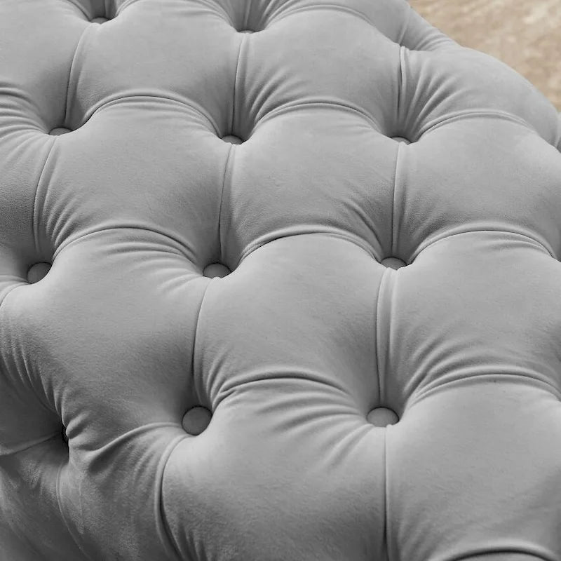 Button-Tufted Ottoman Bench, Upholstered Velvet Footrest Stool Accent Bench for Living Room.