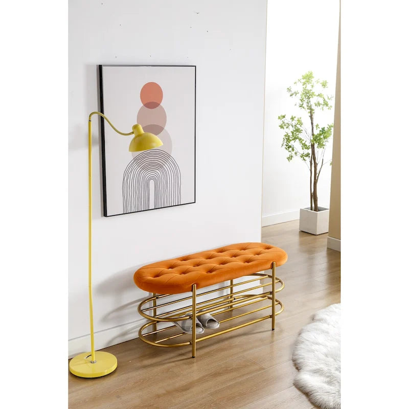 Velvet Home Storage Soft Bag Cushion Iron Art Shoe Changing Round Bench